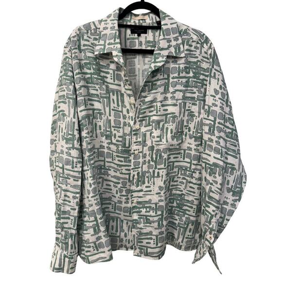 Ted Baker 2XL Men's White Green Compter Revere Print Linen Long Sleeve Button - Picture 1 of 5